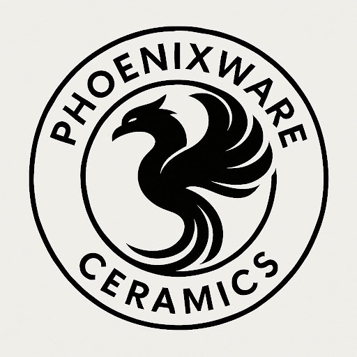 Phoenixware Ceramics Logo Logo of a phoenix surrounded in a circle with the company name "Phoenix ware Ceramics".